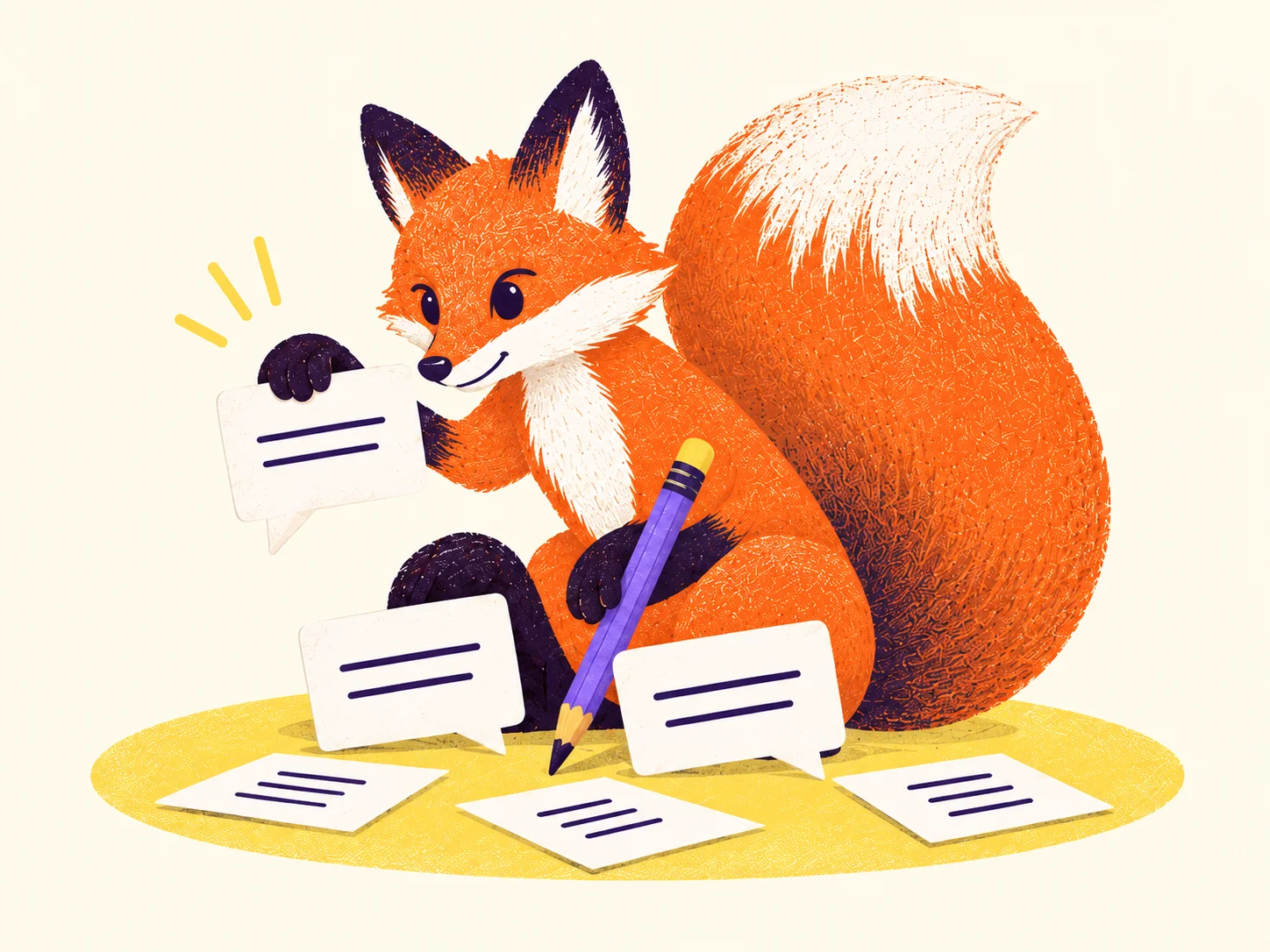 ThreadFox's orange fox holding a purple pencil