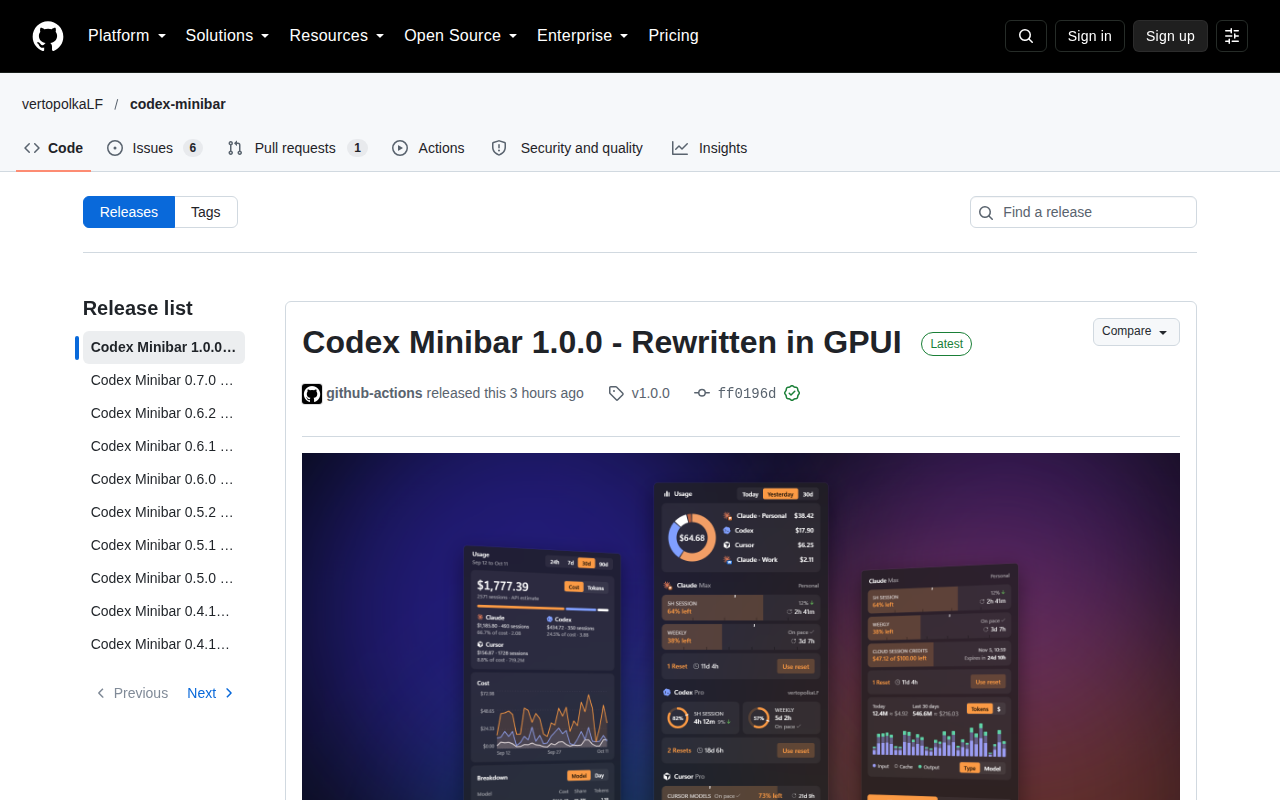 The first screen of Codex Minibar on a laptop