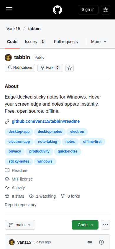 The first screen of Tabbin on a phone