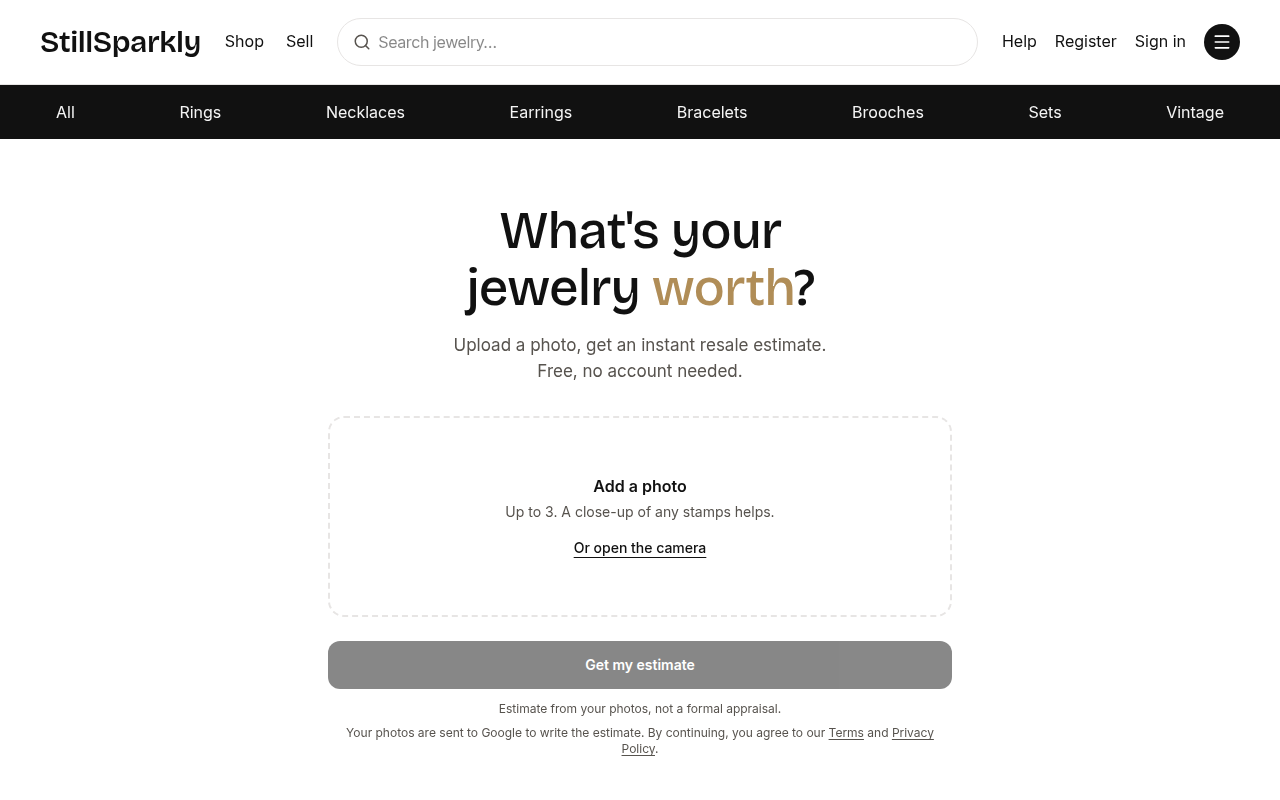 The first screen of stillsparkly.com on a laptop