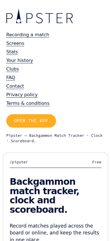 The first screen of PIPSTER on a phone