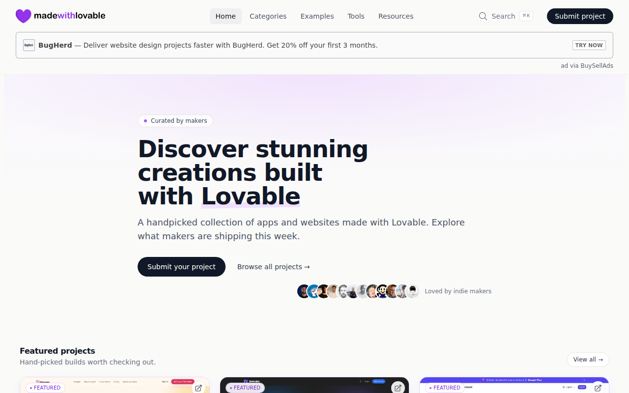 The first screen of Made with Lovable on a laptop