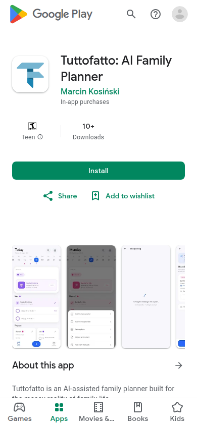 The first screen of Tuttofatto on a phone