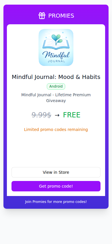 The first screen of Mindful Journal on a phone