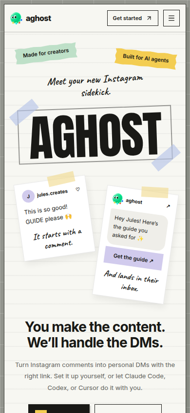 The first screen of aghost on a phone
