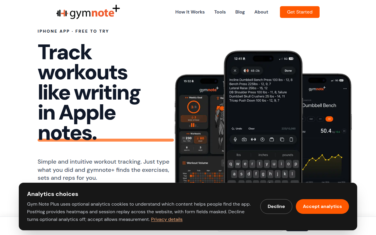 The first screen of gymnoteplus.com on a laptop