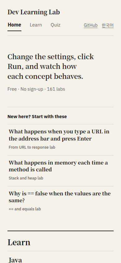The first screen of jhb010311.github.io on a phone