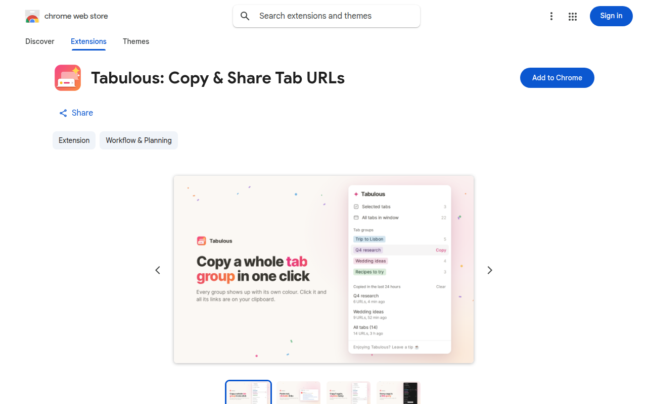 The first screen of Tabulous on a laptop
