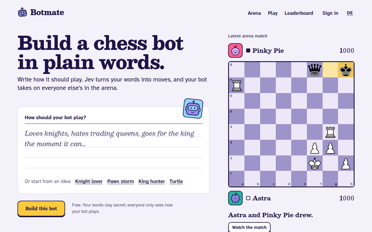 The first screen of Botmate on a laptop