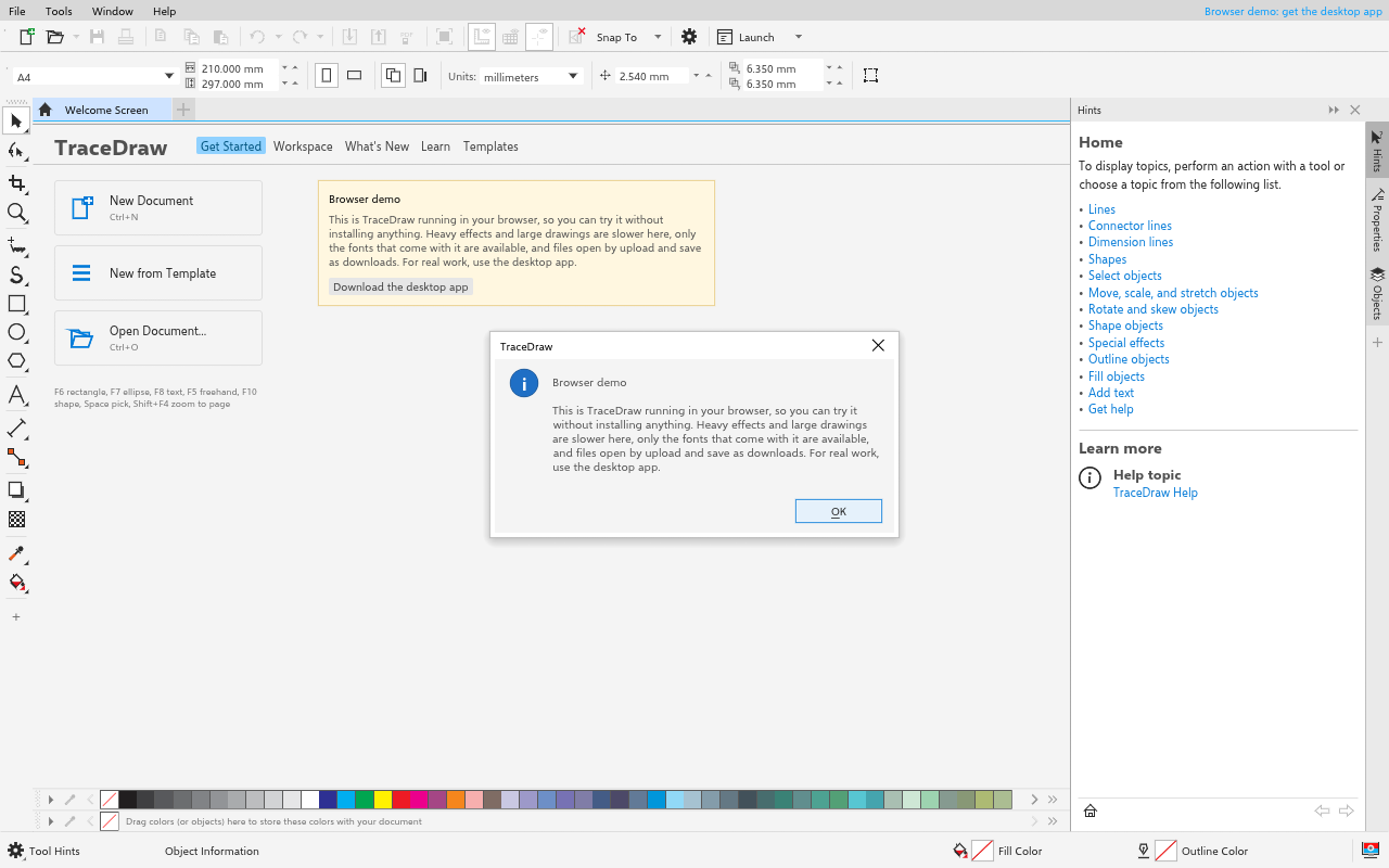 The first screen of TraceDraw on a laptop